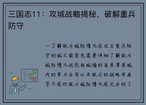 三国志11:攻城战略揭秘,破解重兵防守