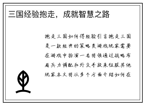 三国经验抱走，成就智慧之路